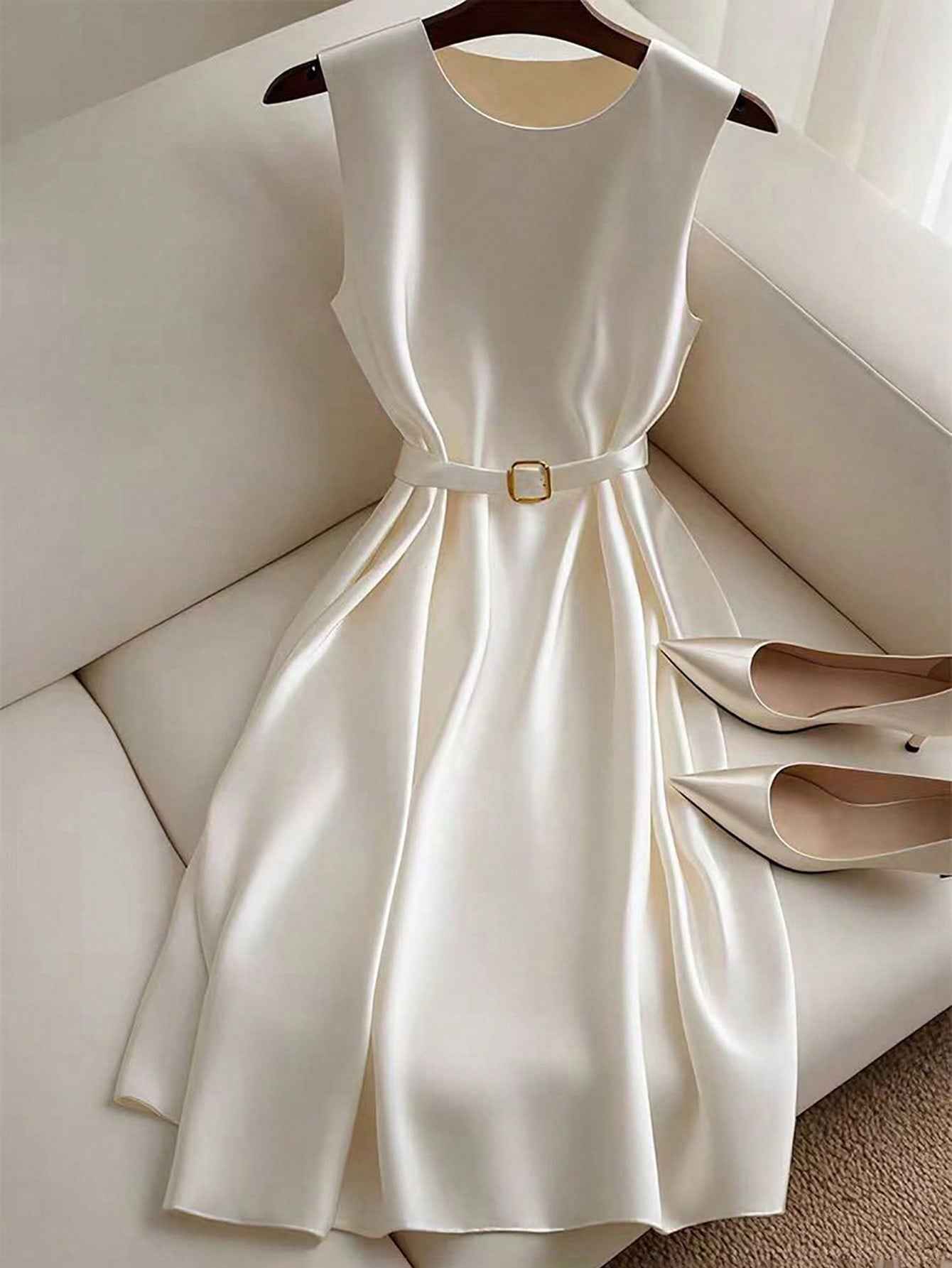 Ofashions Elegant Minimalist Short Dress for Women - Casual Sleeveless Solid Color Design