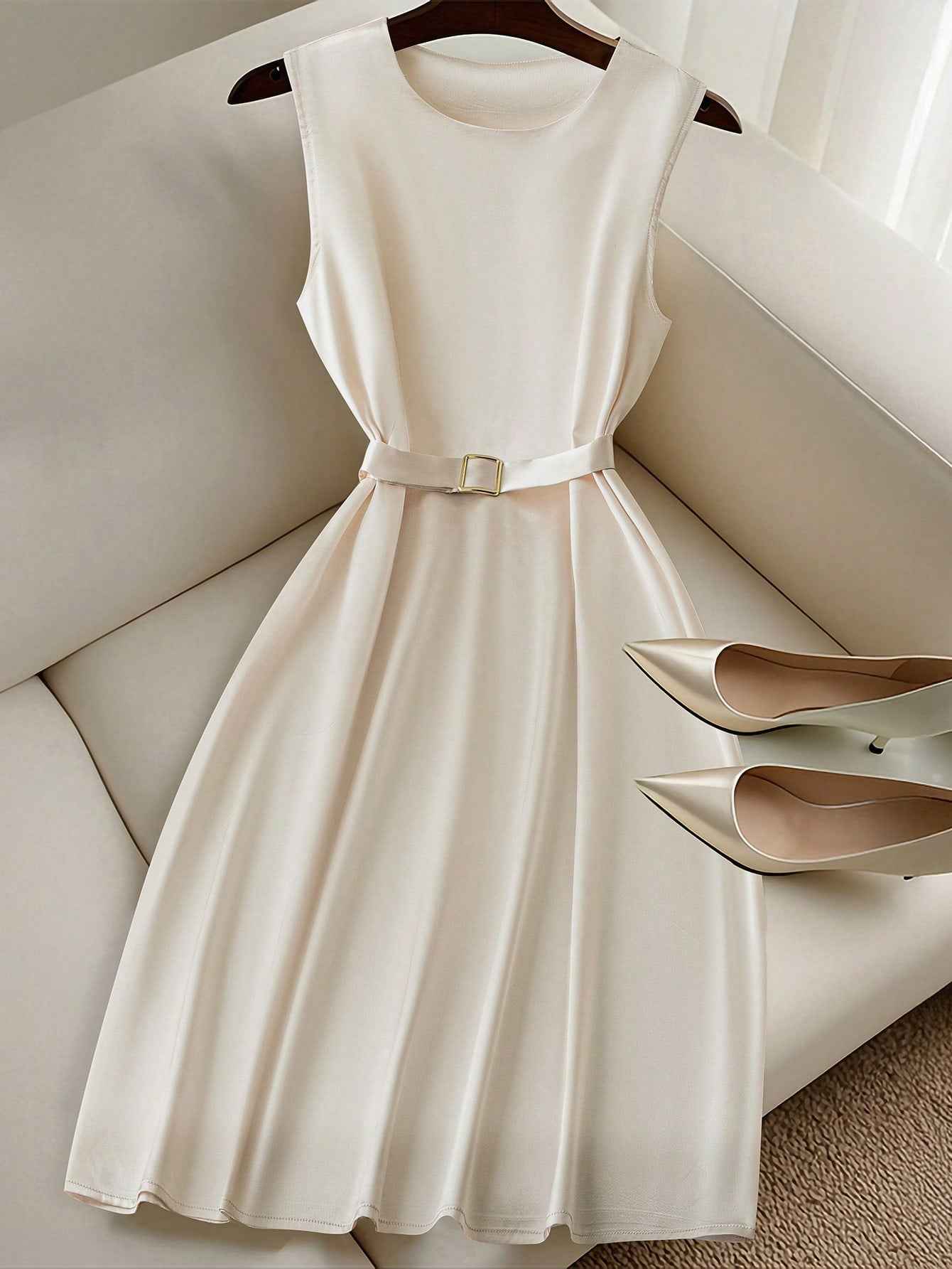 Ofashions Elegant Minimalist Short Dress for Women - Casual Sleeveless Solid Color Design