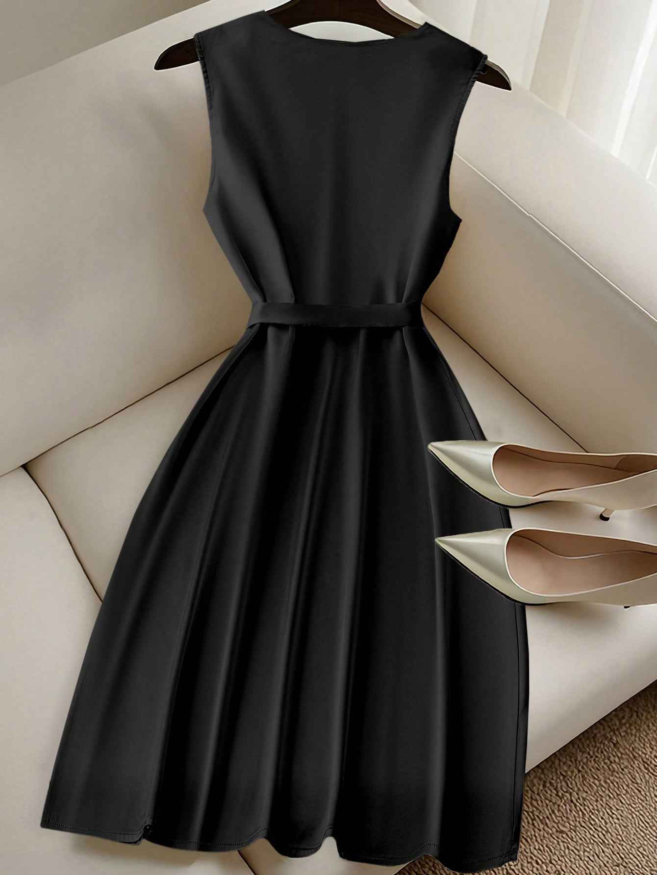 Ofashions Elegant Minimalist Short Dress for Women - Casual Sleeveless Solid Color Design
