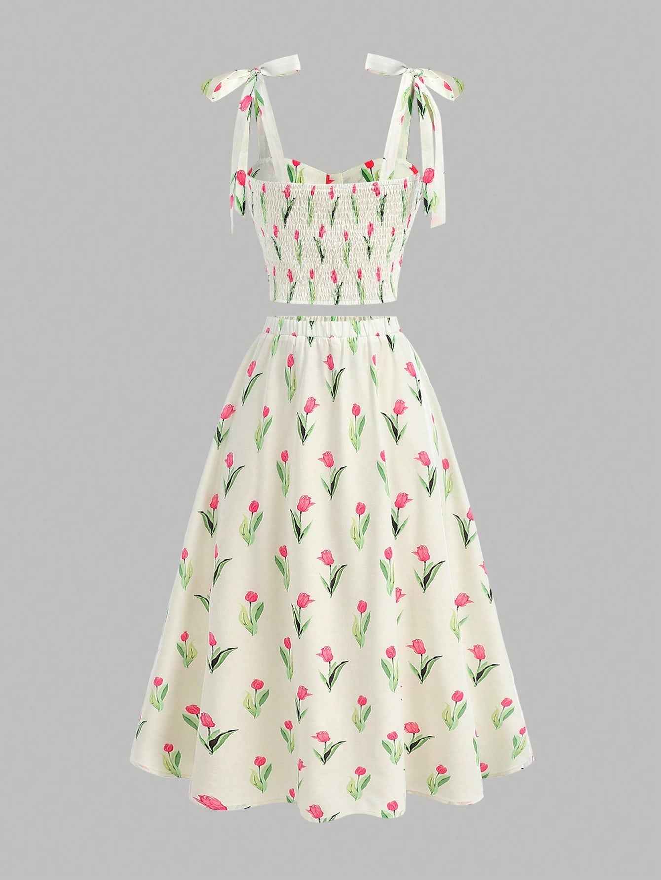Ofashions Floral Print Summer Dress for Girls with Bow Tie Straps Sleeveless Outfit