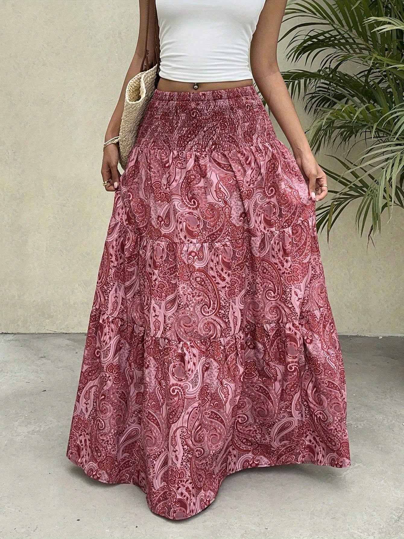 Women's Retro Print Skirt - Elegant Fashion with Retro Patterns for Feminine Softness