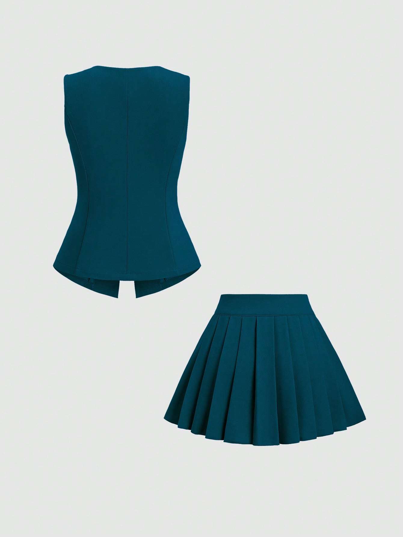 Women's Two-Piece Fashion Suit: Sleeveless Top with Pleated Skirt and Exquisite Button Decoration for Elegance - OFASHIONS