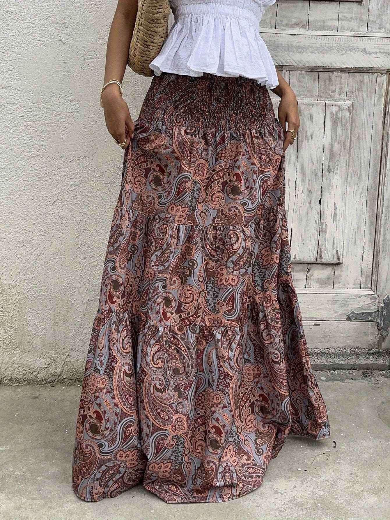 Women's Retro Print Skirt - Elegant Fashion with Retro Patterns for Feminine Softness