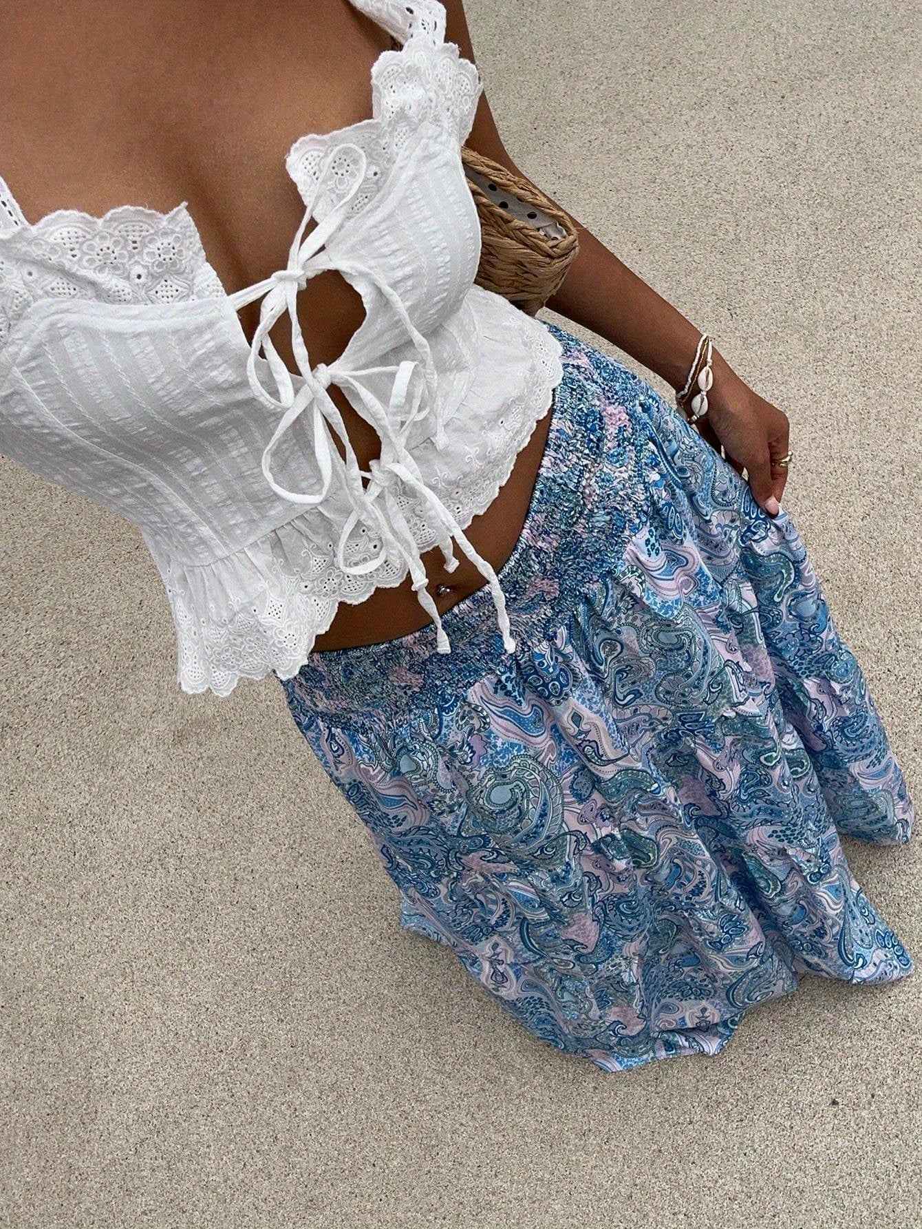 Women's Retro Print Skirt - Elegant Fashion with Retro Patterns for Feminine Softness
