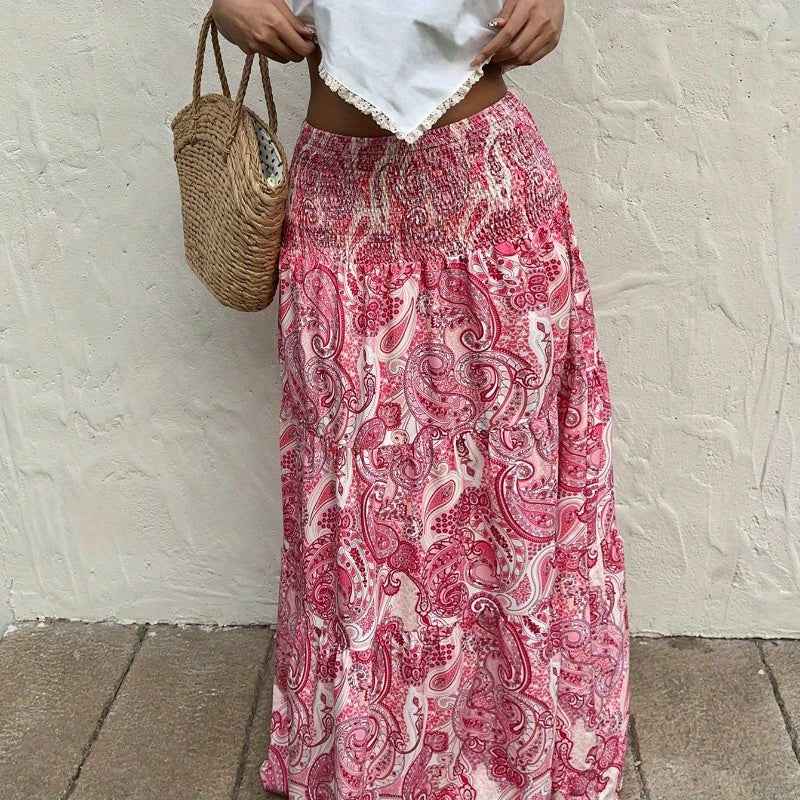 Women's Retro Print Skirt - Elegant Fashion with Retro Patterns for Feminine Softness