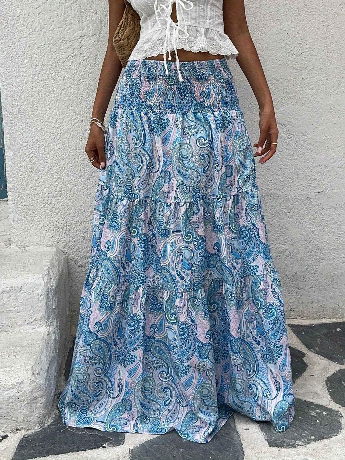 Women's Retro Print Skirt - Elegant Fashion with Retro Patterns for Feminine Softness