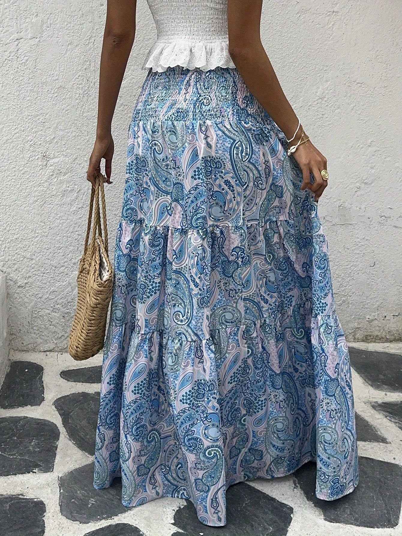 Women's Retro Print Skirt - Elegant Fashion with Retro Patterns for Feminine Softness