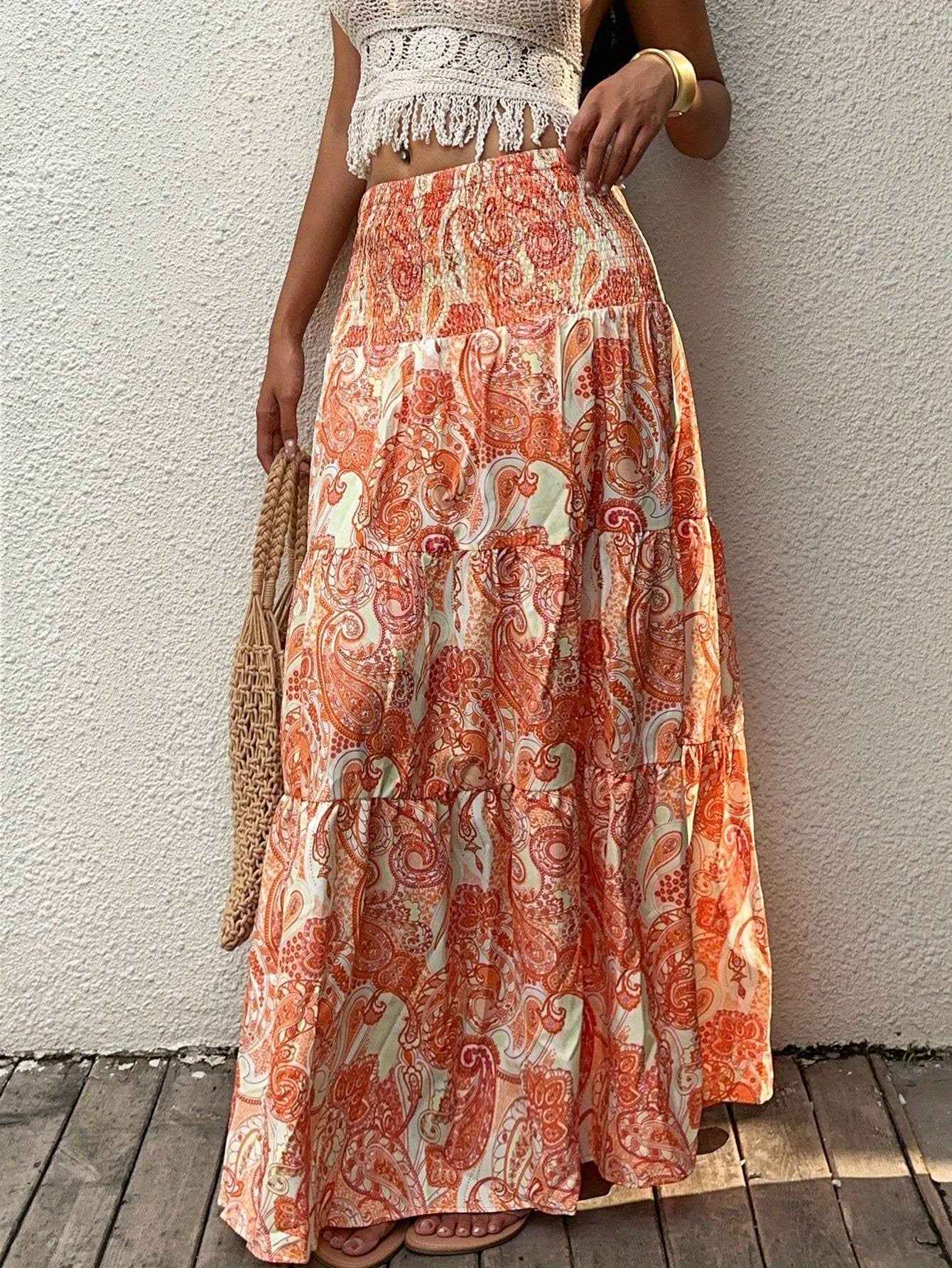 Women's Retro Print Skirt - Elegant Fashion with Retro Patterns for Feminine Softness