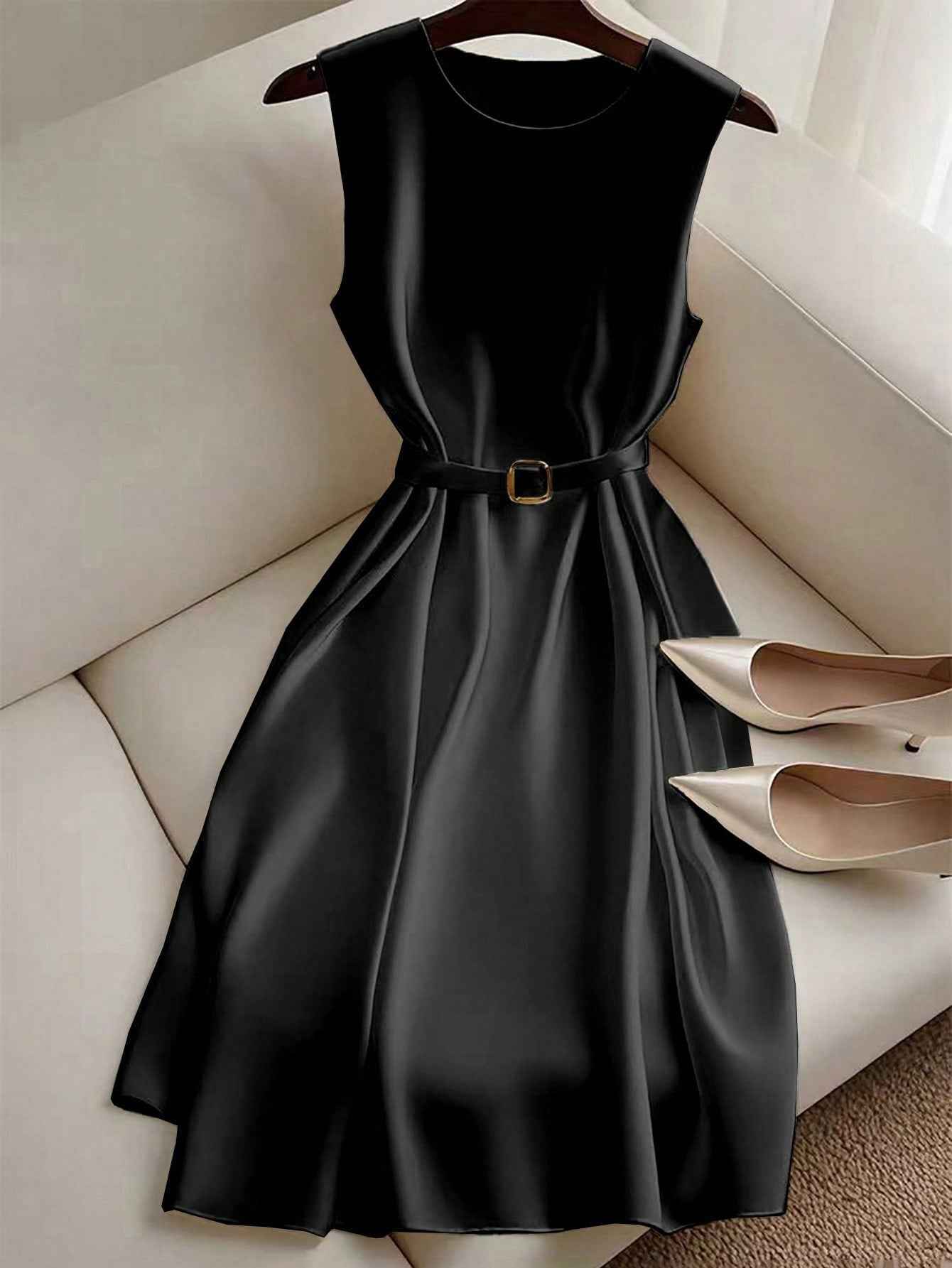 Ofashions Elegant Minimalist Short Dress for Women - Casual Sleeveless Solid Color Design