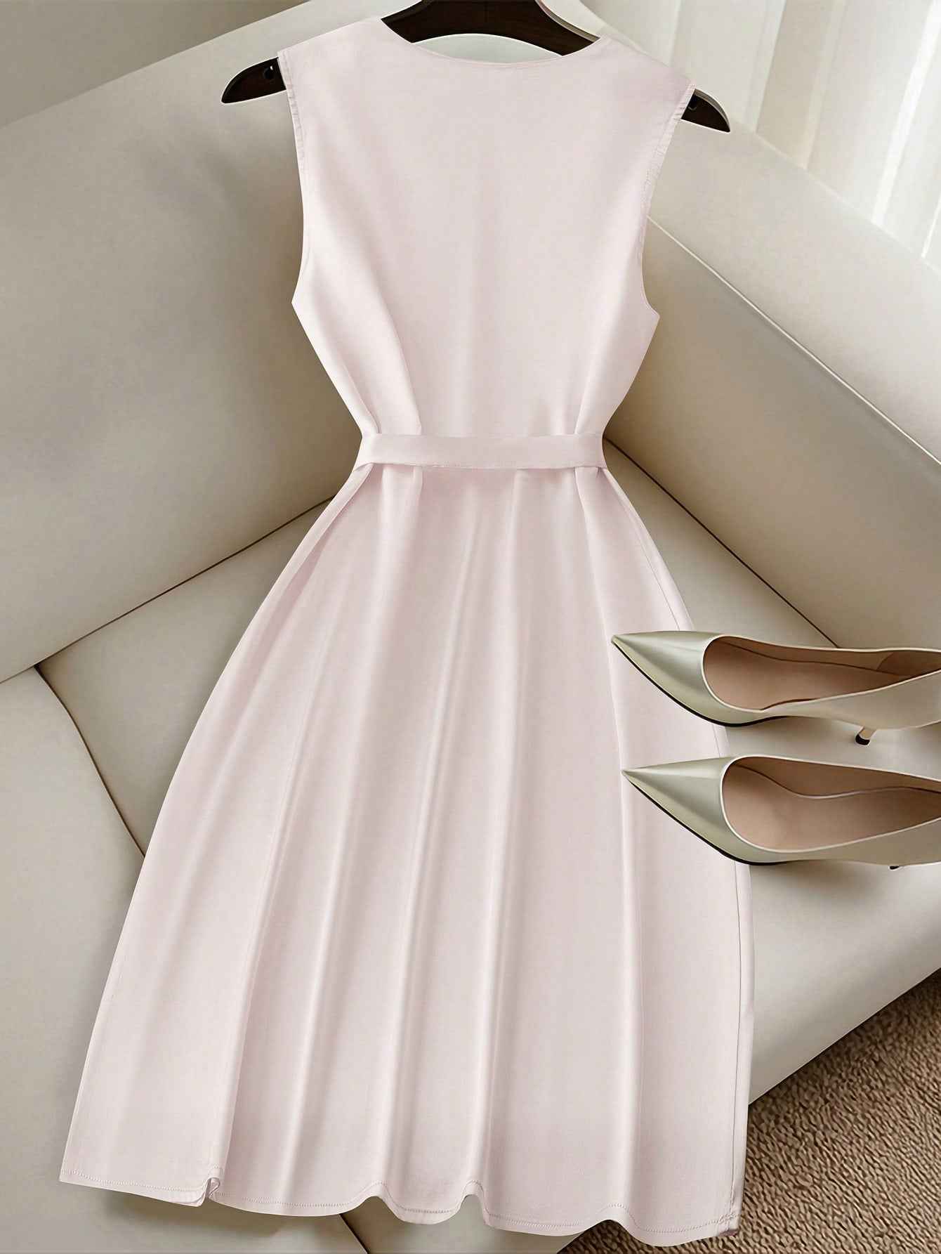 Ofashions Elegant Minimalist Short Dress for Women - Casual Sleeveless Solid Color Design