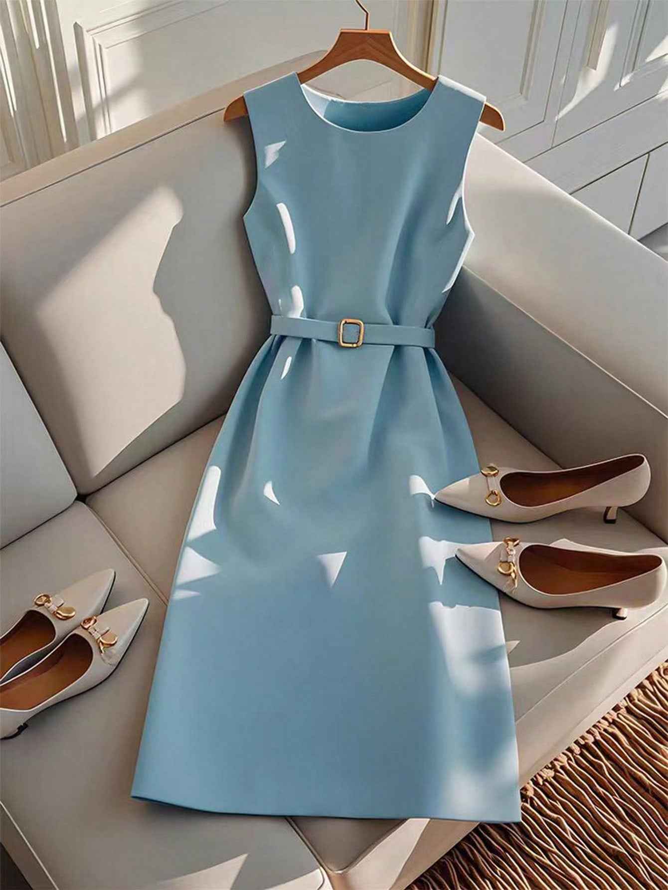 Ofashions Elegant Minimalist Short Dress for Women - Casual Sleeveless Solid Color Design