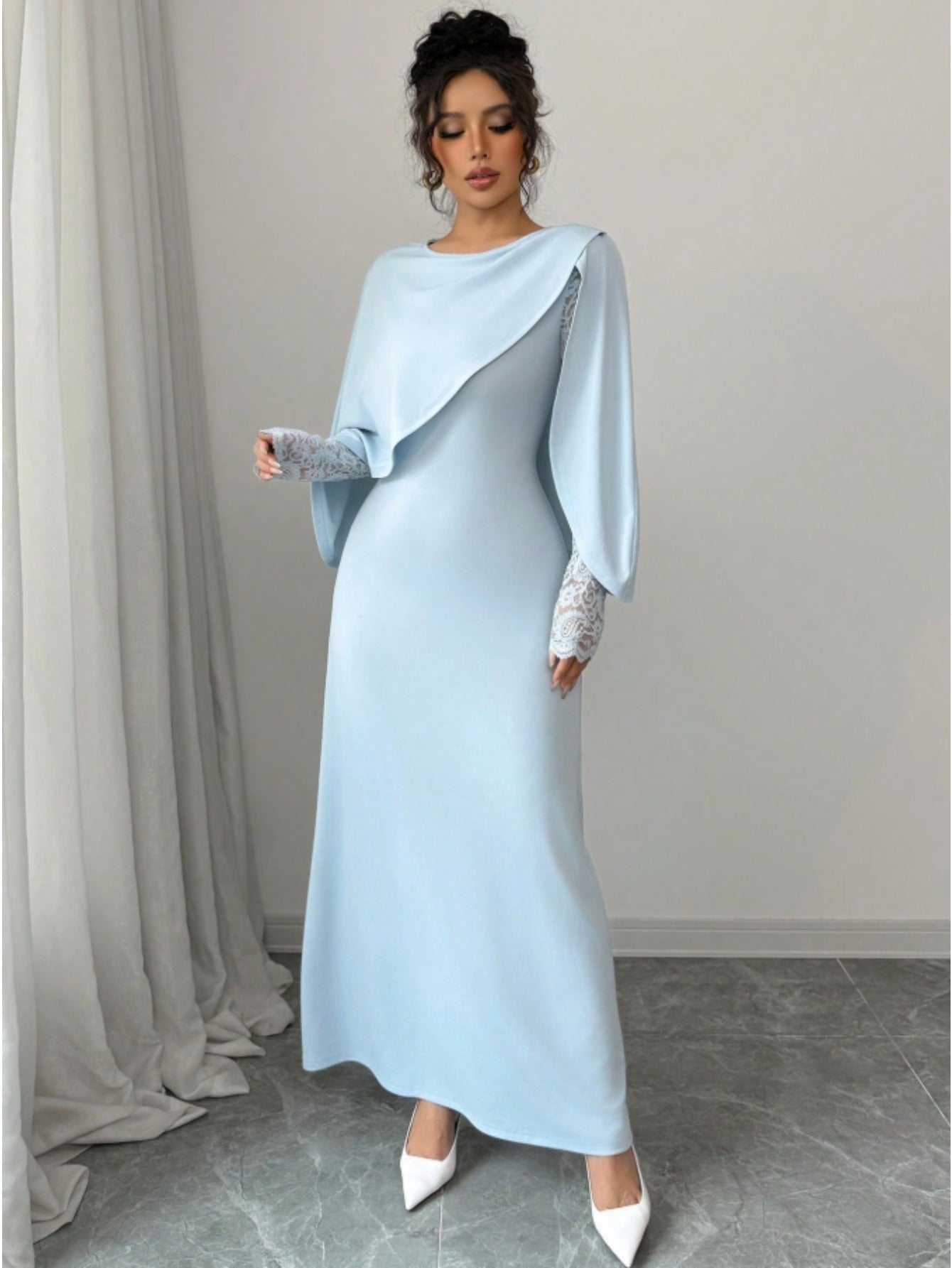 Women's Elegant Formal Party gown Light Blue non-stretchy dress - Ofashions