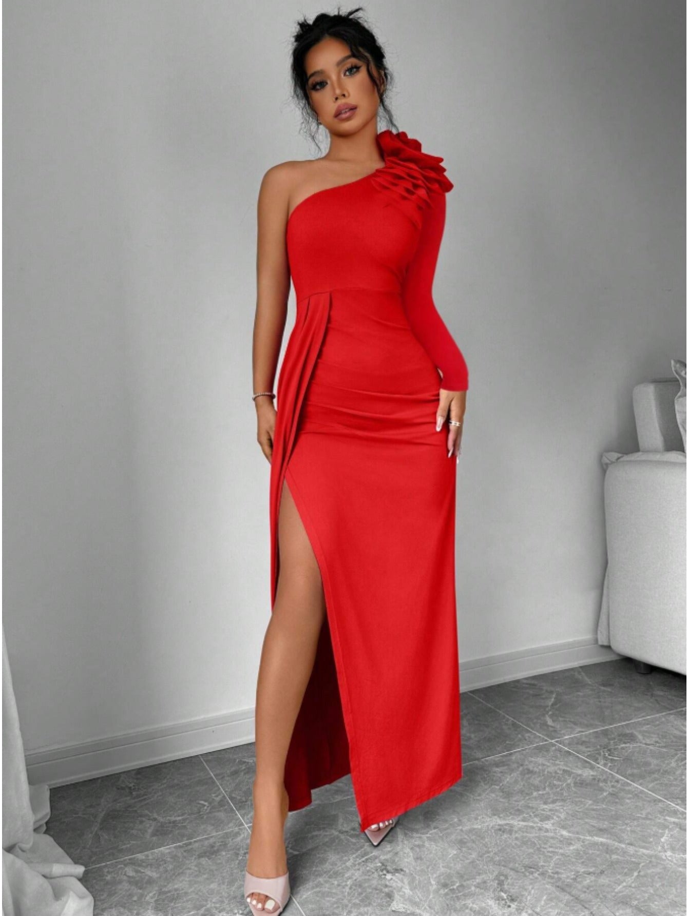 Elegant One-Shoulder Red Dress for Women - Ofashions dress dress code dress to impress dress to impress codes dress shirt dresses dress up darling dresses for women dresser dressing table
